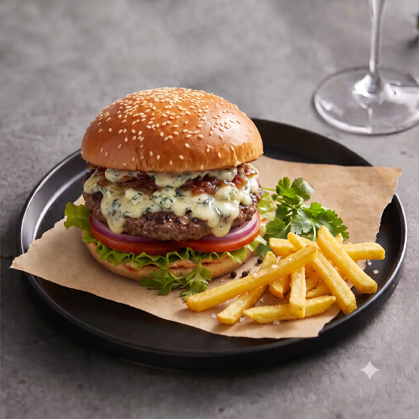 Blue Cheese (Rokforlu) Burger menü şablonu ve sunumu